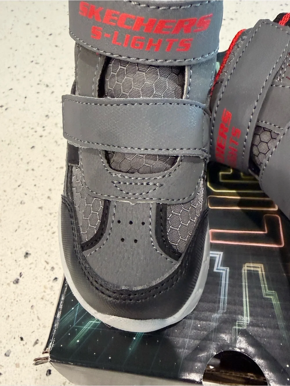 New boys Skechers Sz 8 Gray and Red Kids Velcro Athletic boots